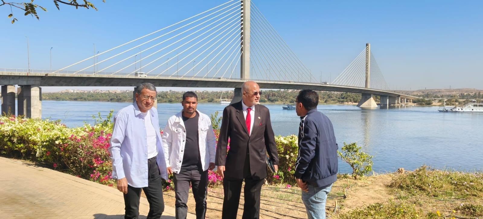 Inspection of weed and grass removal works along the riverfront and tourist promenade in New Aswan